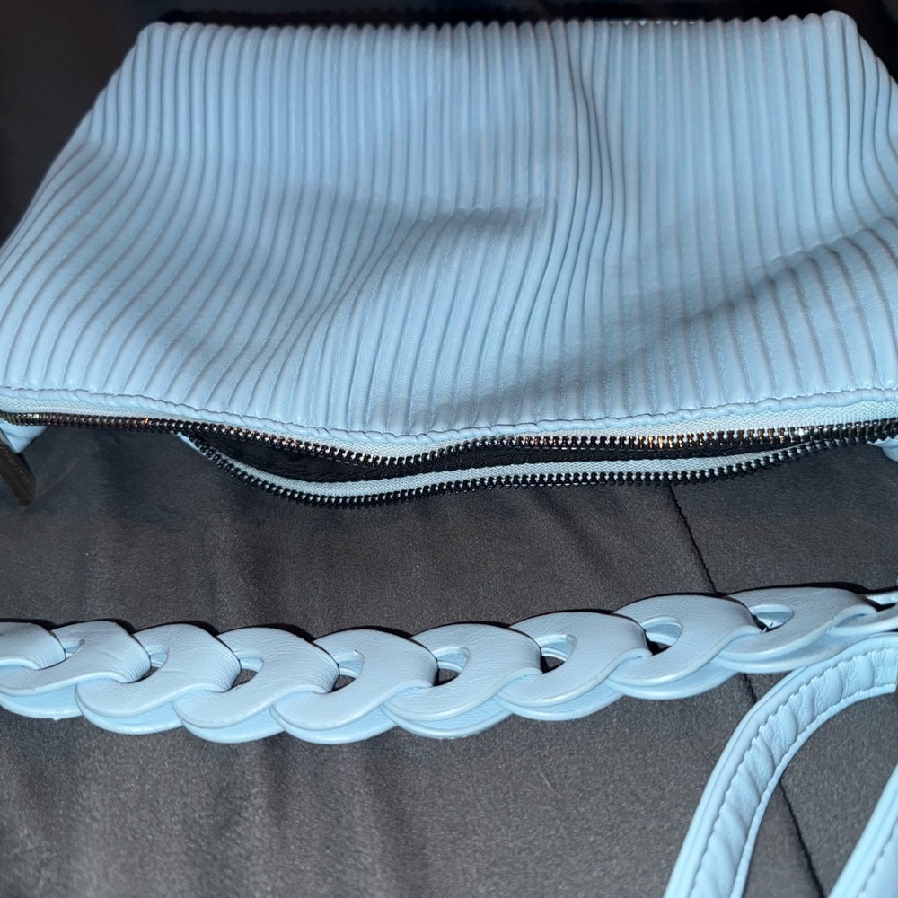 Expressions NYC Slouchy Pleated Powder Blue Crossbody Shoulder Bag w Link Strap - Picture 9 of 13